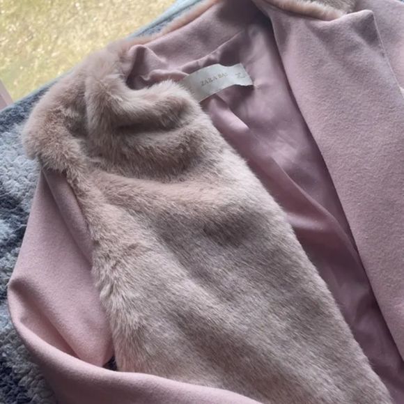 RARE ZARA Pink Wool Combination Faux FurJacket XS - Picture 5 of 13